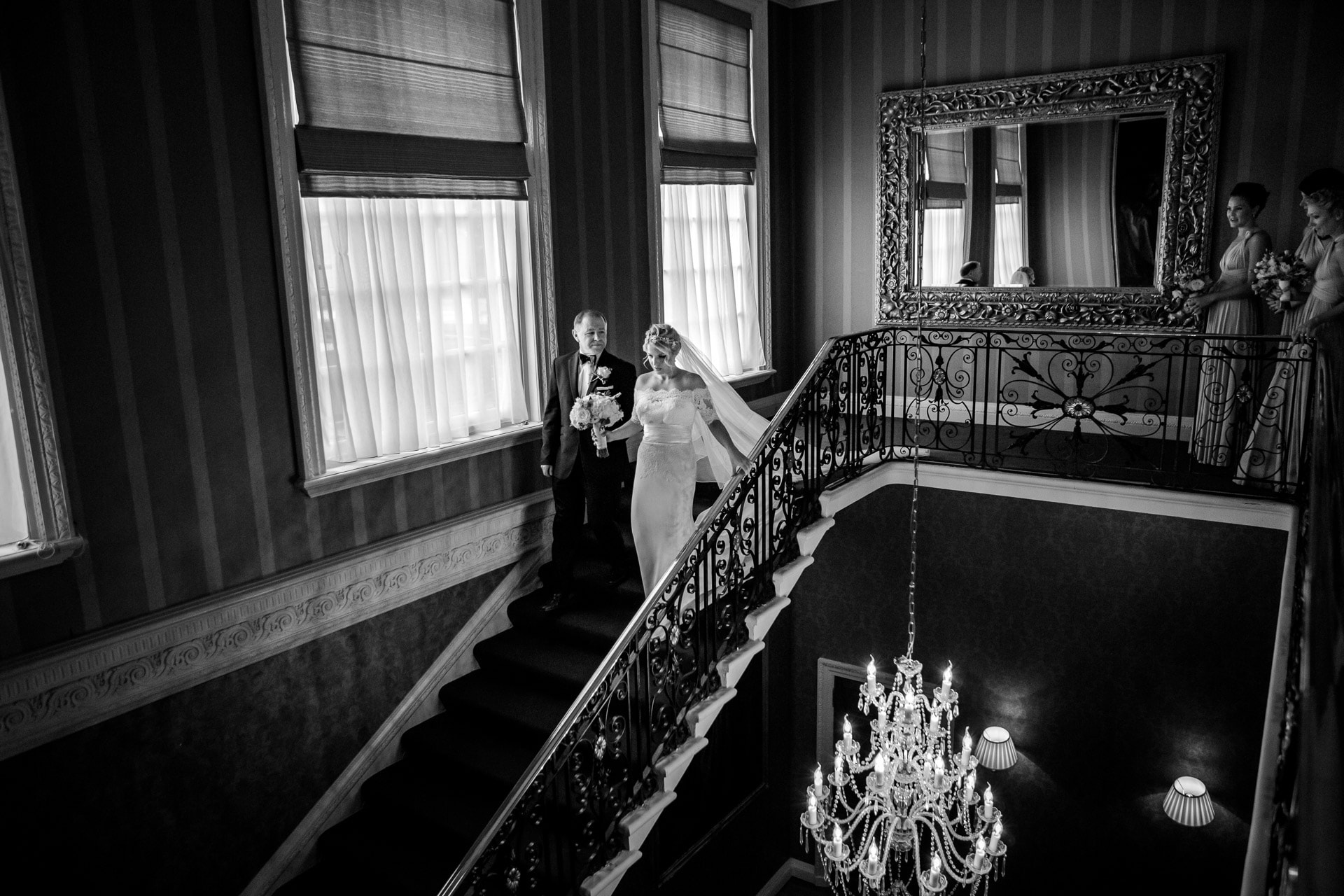bride on stairs at Hedsor House