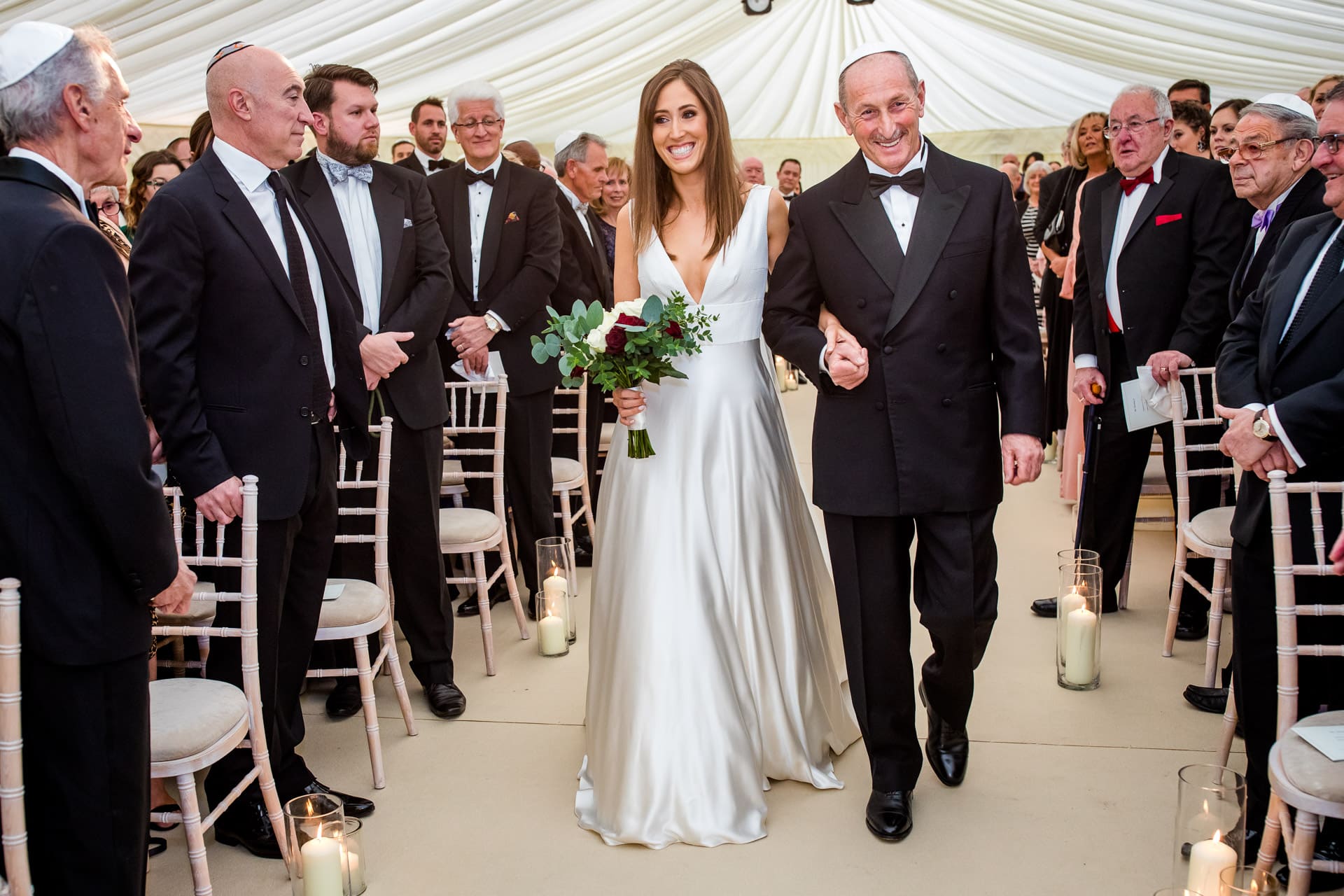 jewish bride and dad walking down aisle