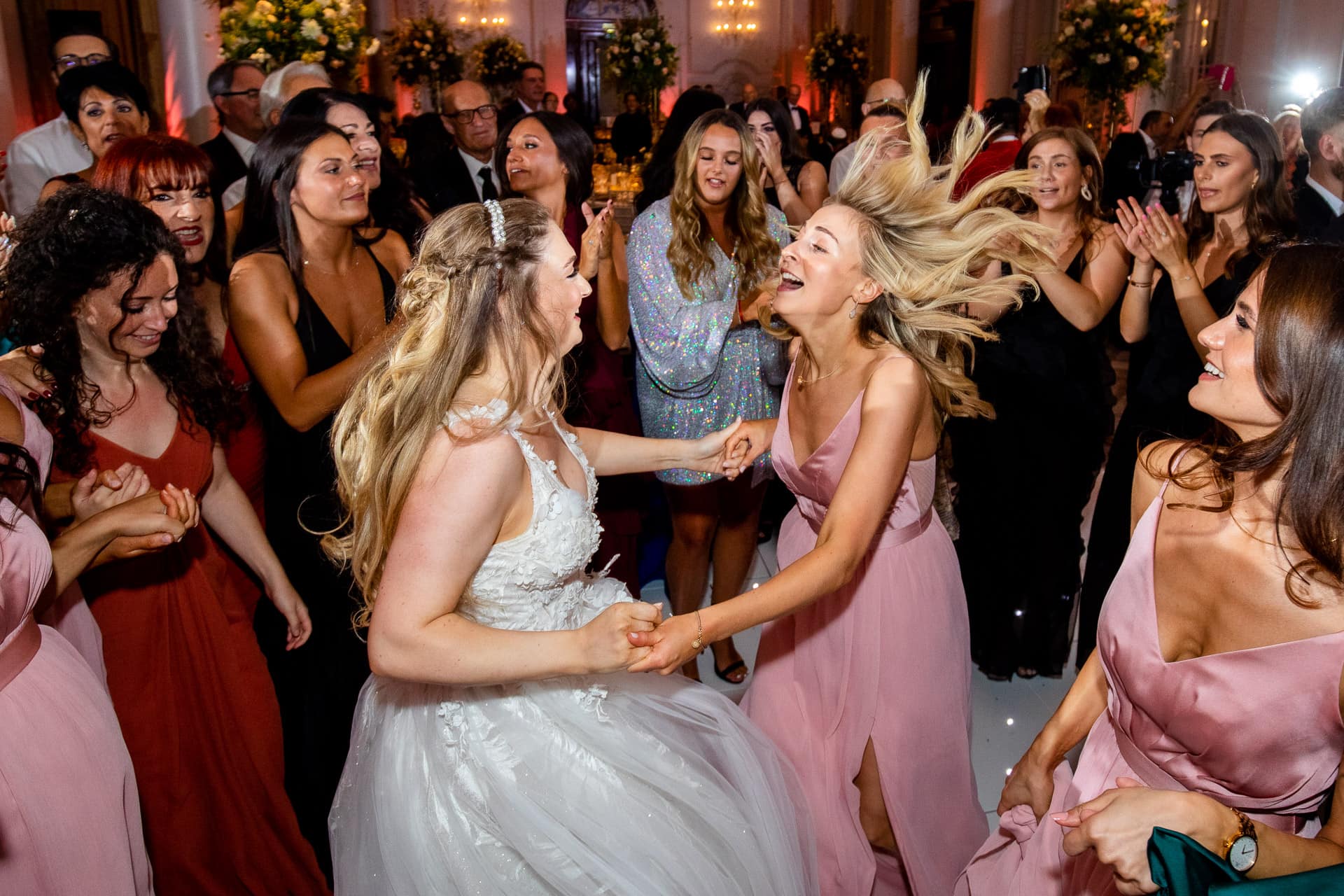 girls dancing at jewish wedding