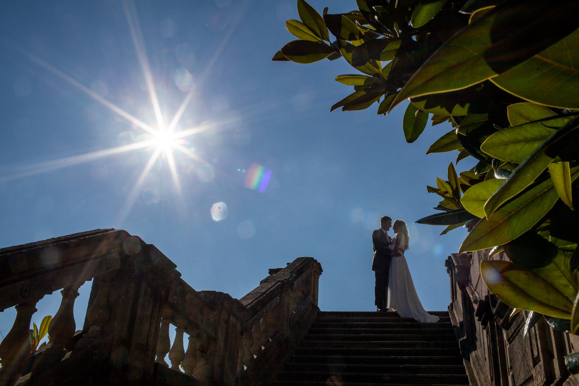 starburst sun in a wedding photo