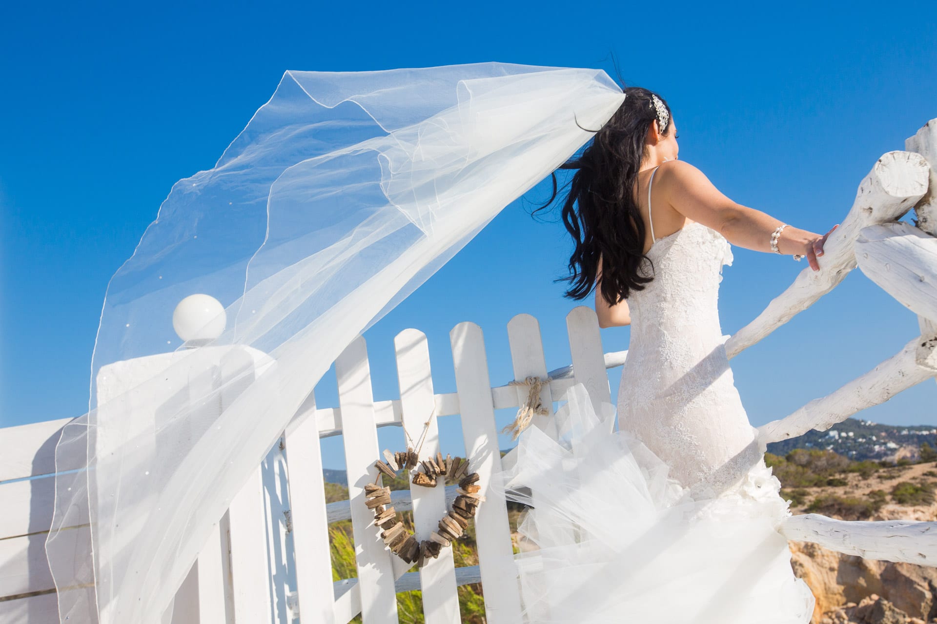stunning veil shot of a bride in Ibiza