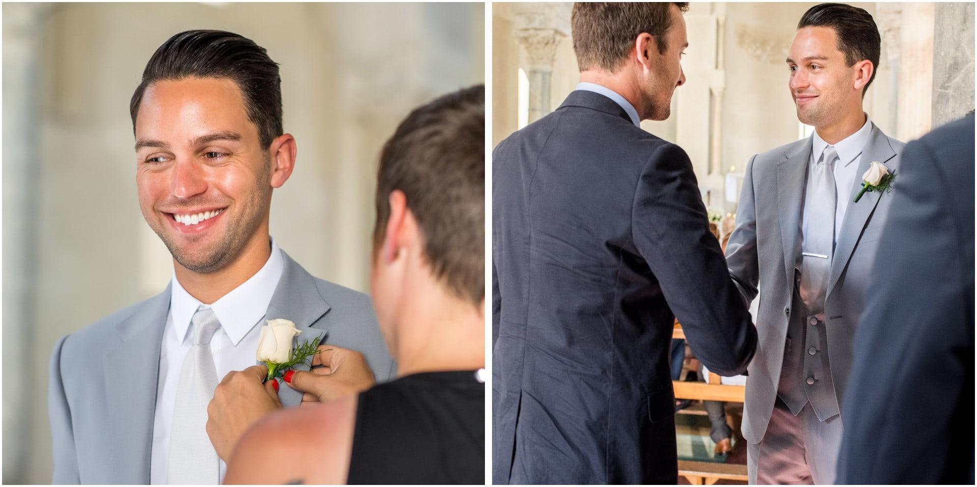 groom putting on buttonholes