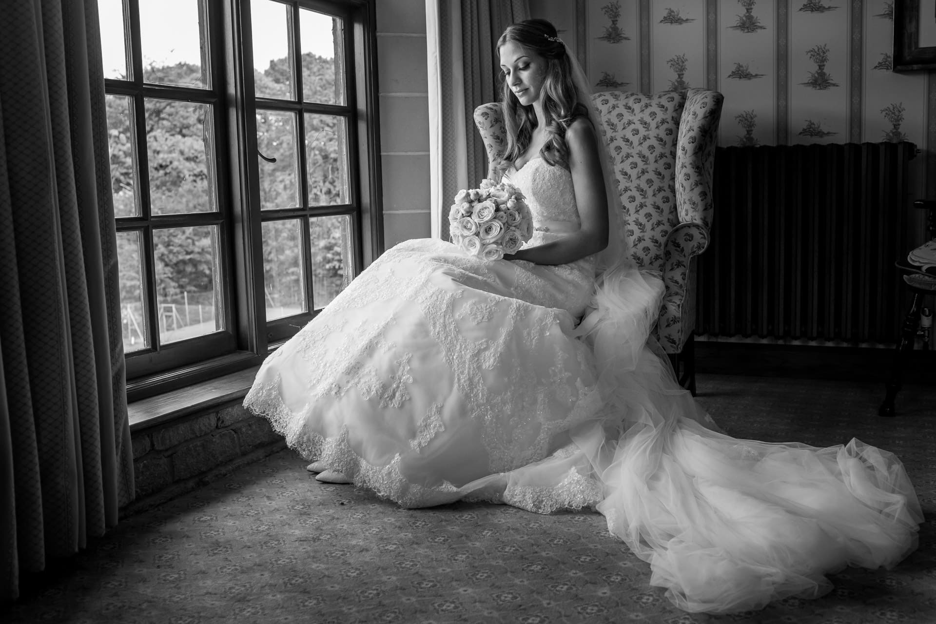 stunning bride in the Pennyhill Park bridal suite