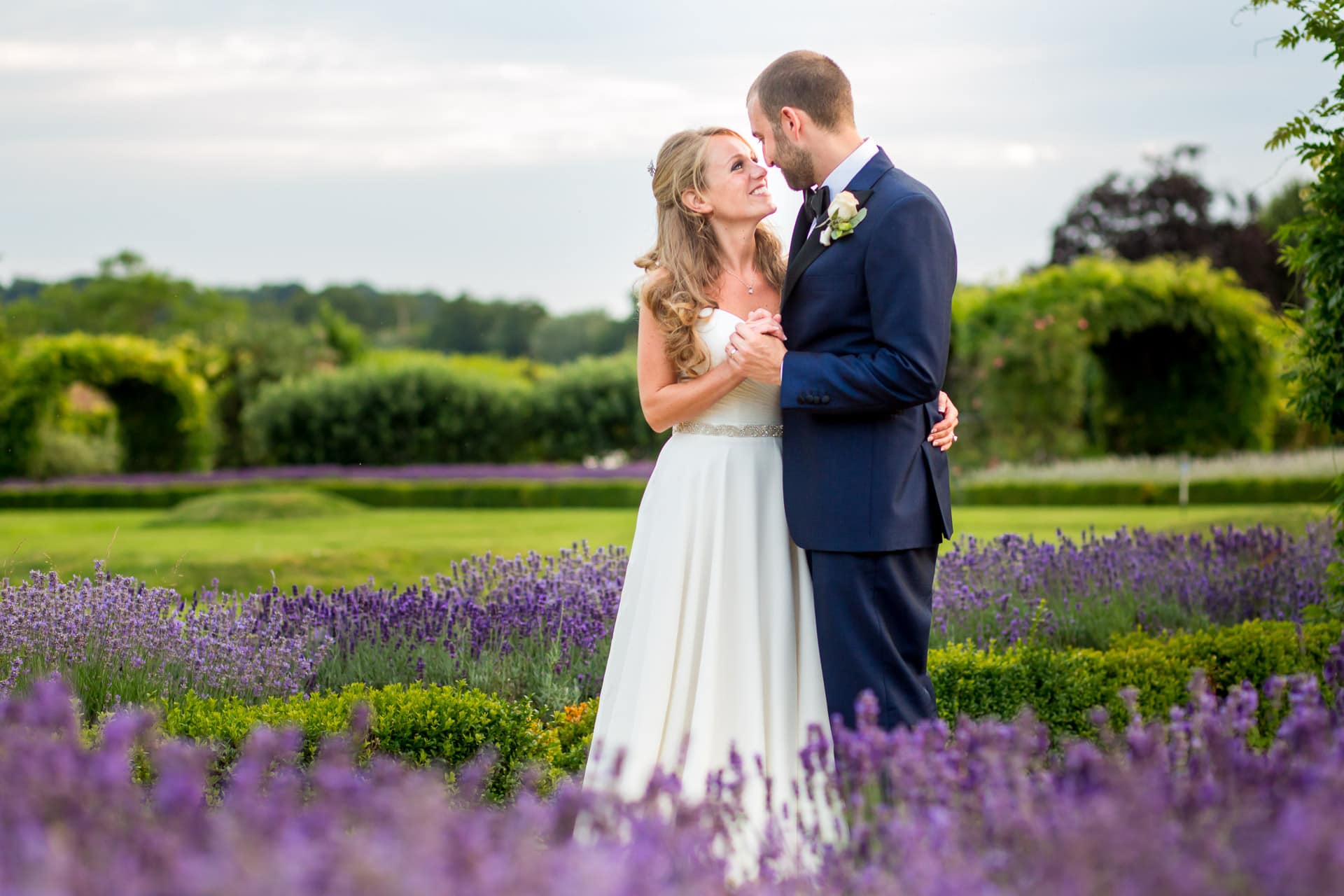 pretty lavender shot of a bride and groom