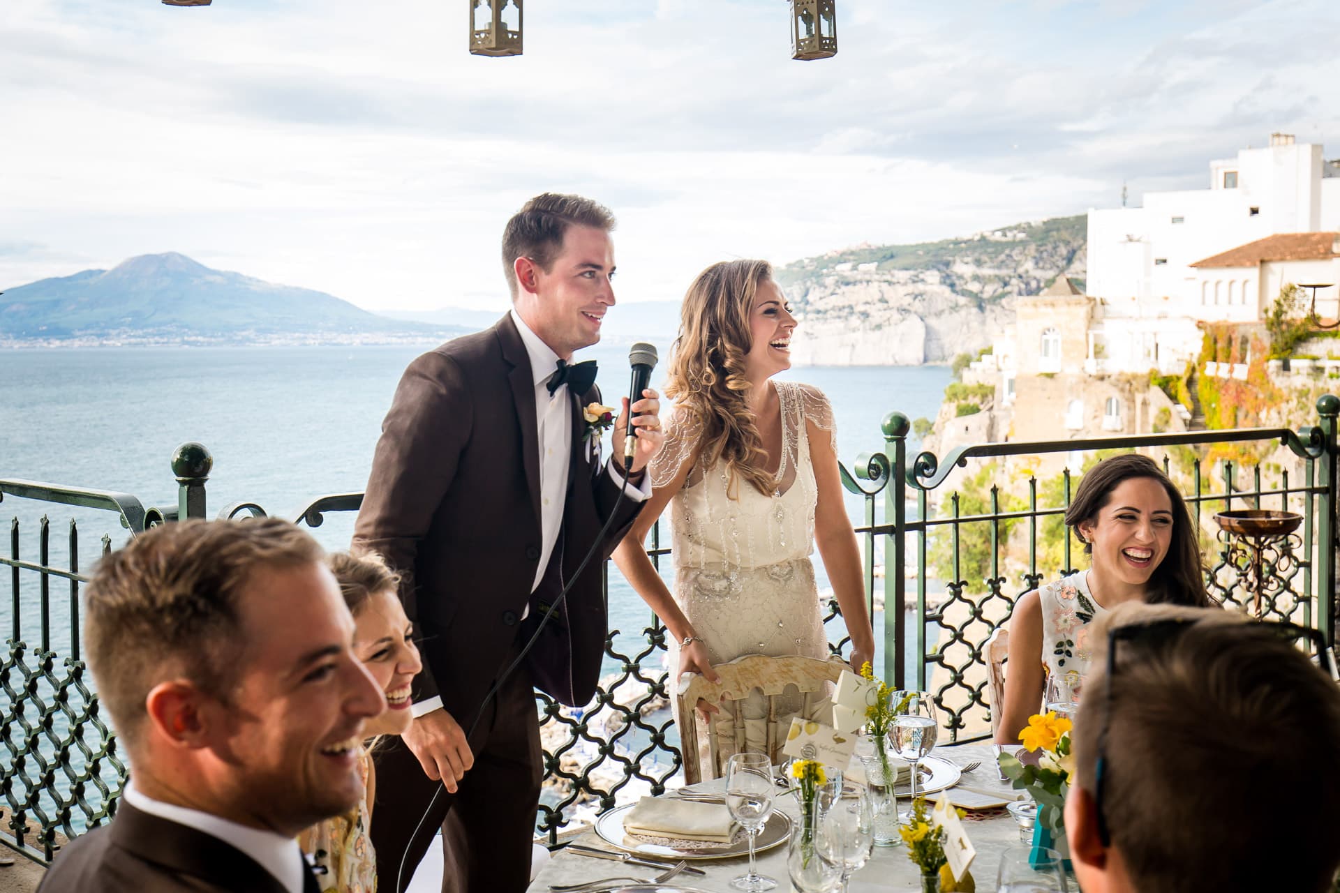 groom giving toasts in italy