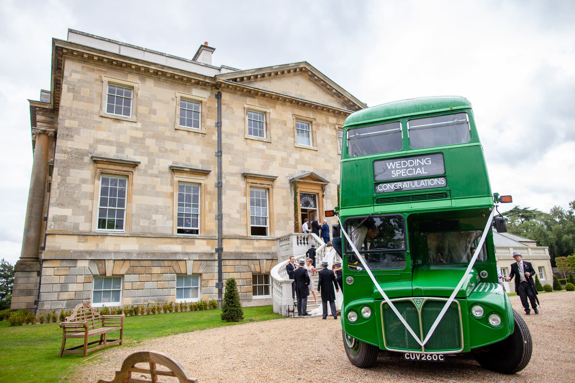 green double decker bus for weddings