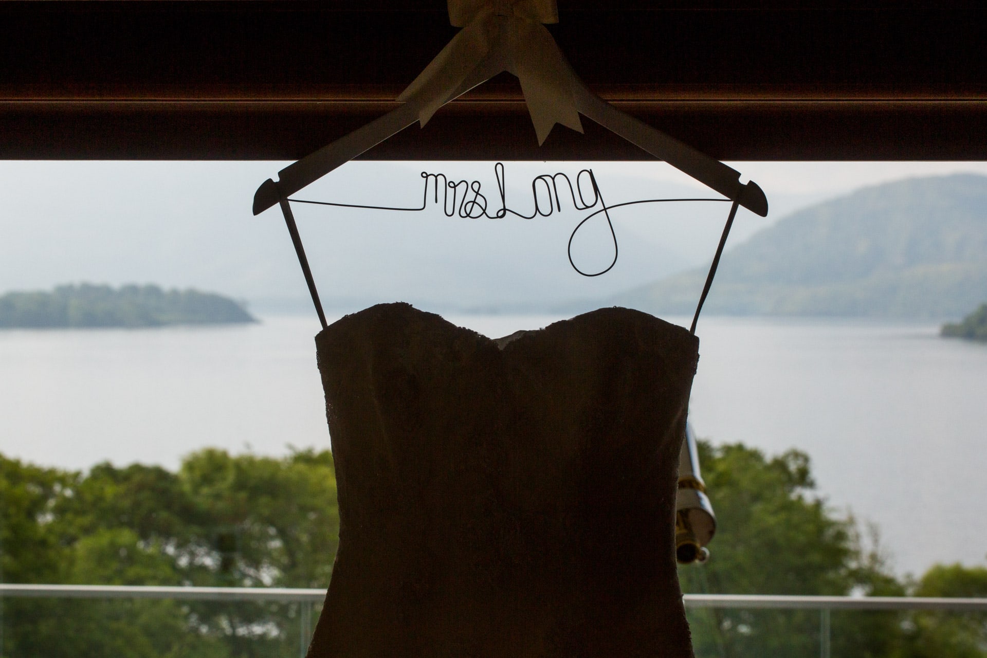 Dress hung in window