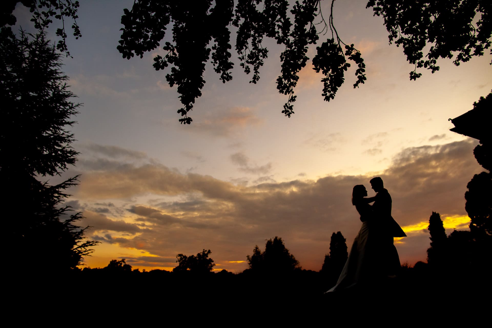sunset Ashdown Park wedding photo