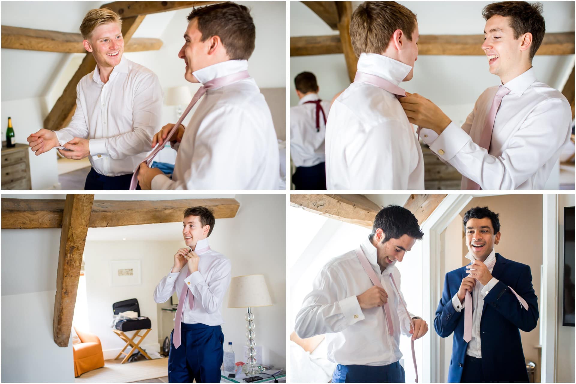 groom putting on tie
