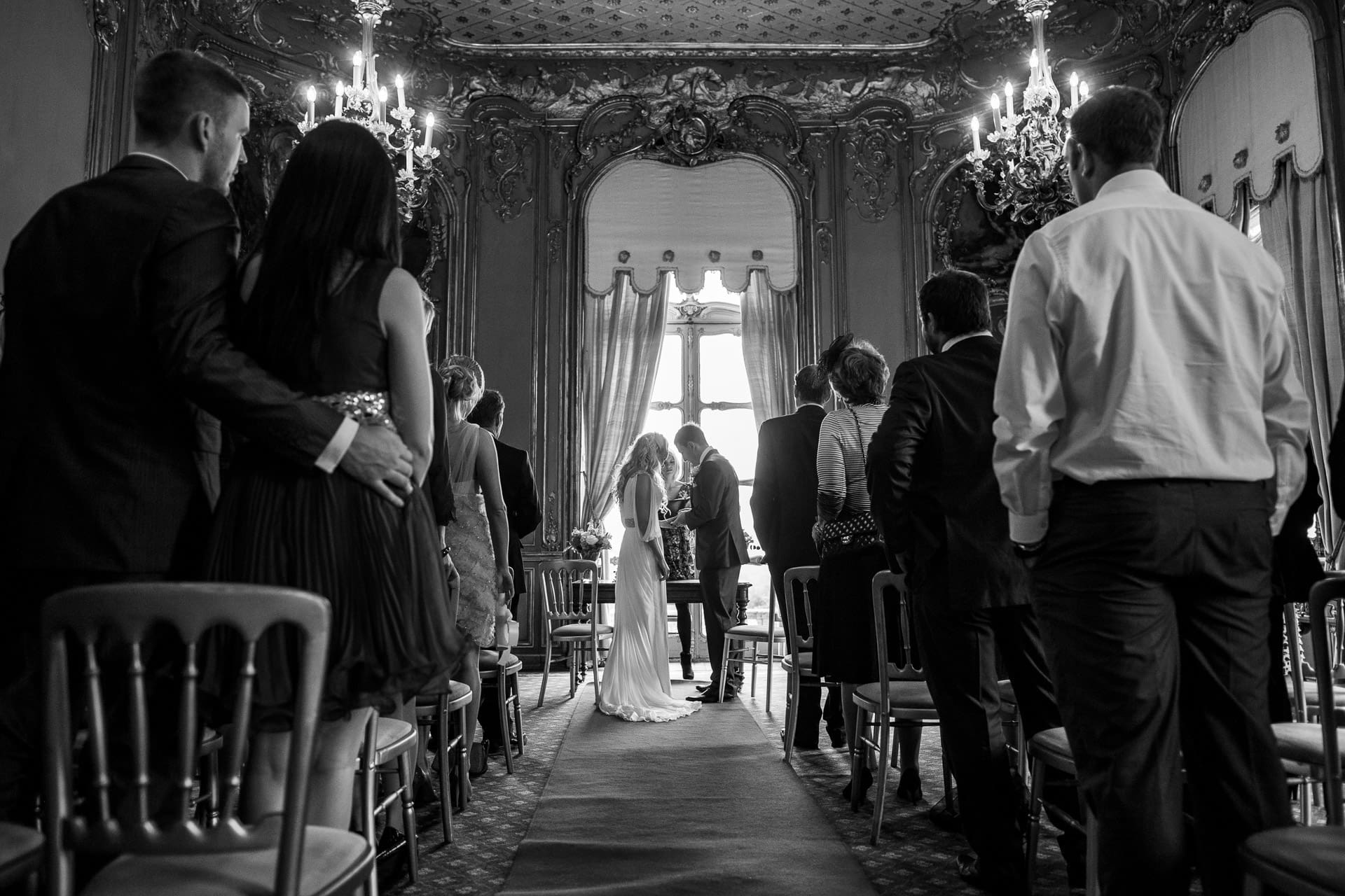 black and white wedding ceremony photo
