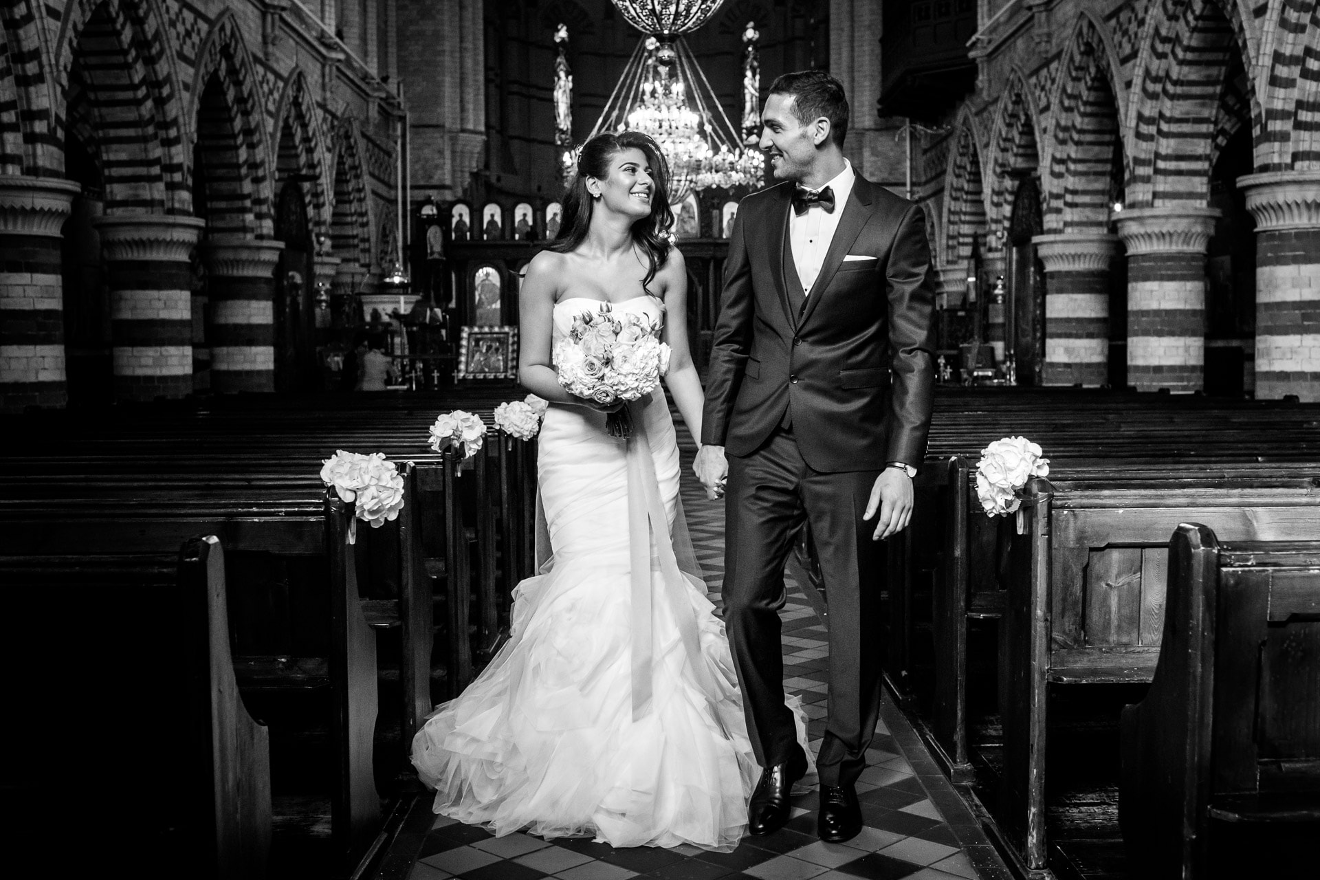 black and white greek wedding photo