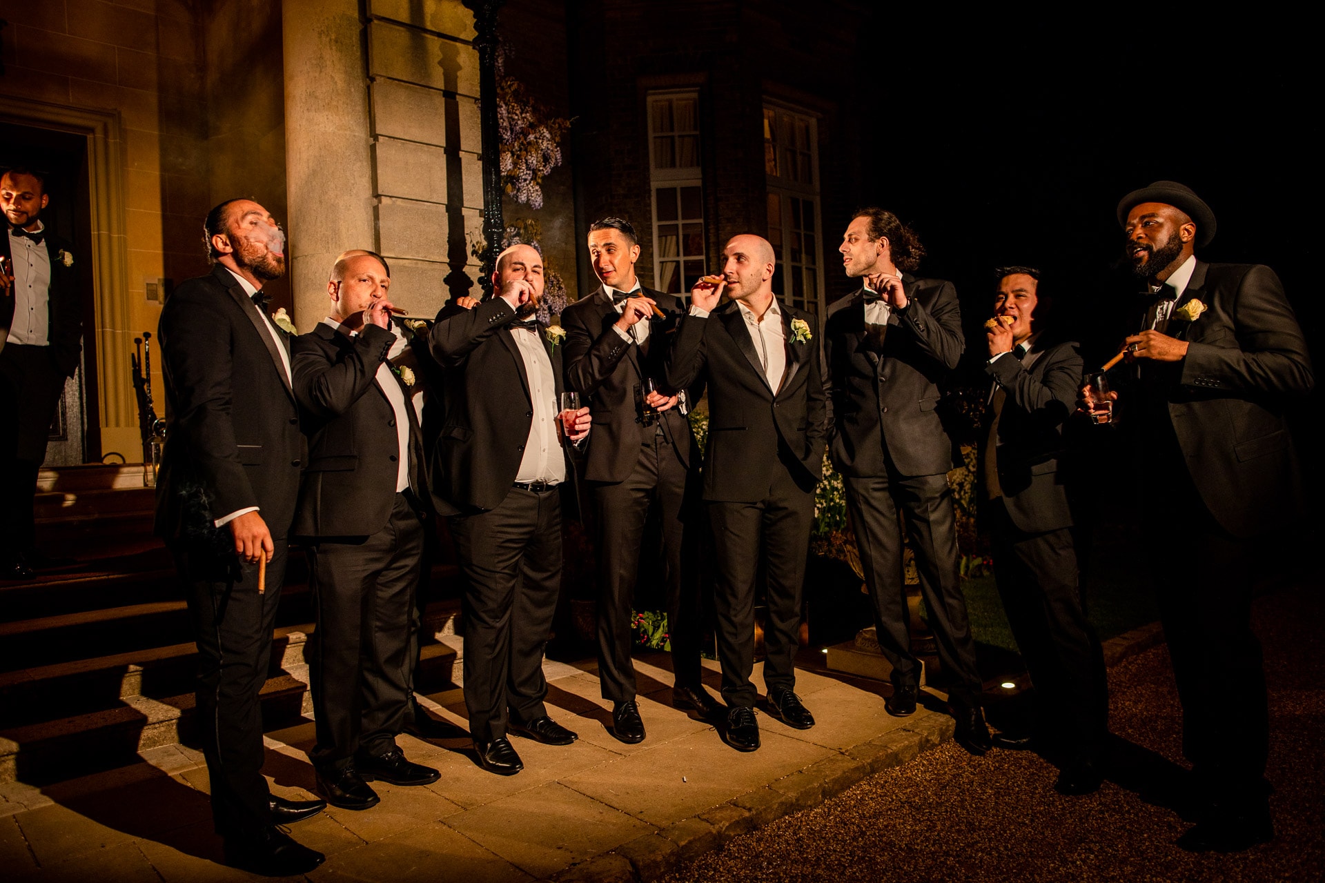 groomsmen with cigars