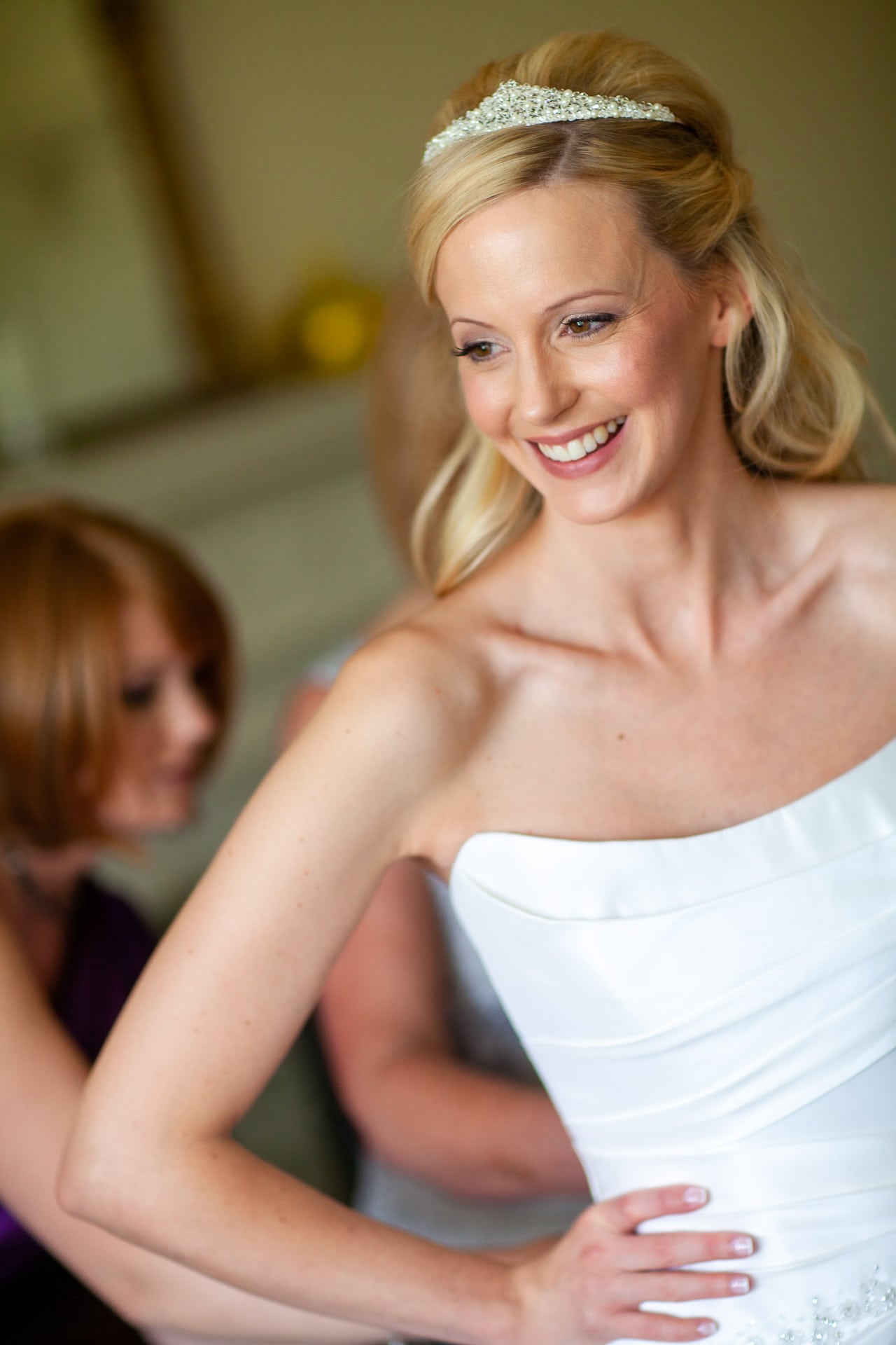 pretty blonde bride smiling