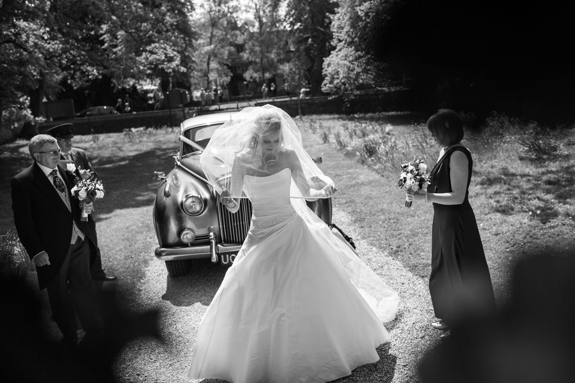 bride arriving at lower slaughter church