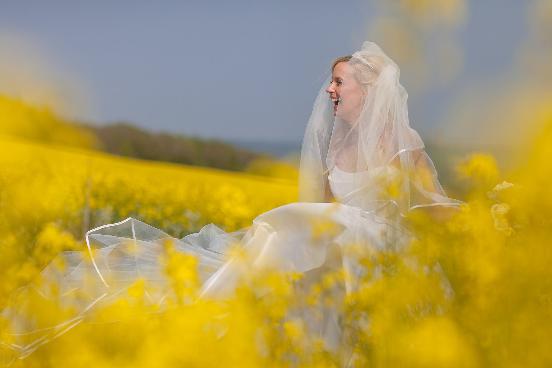 bride in yellow fields
