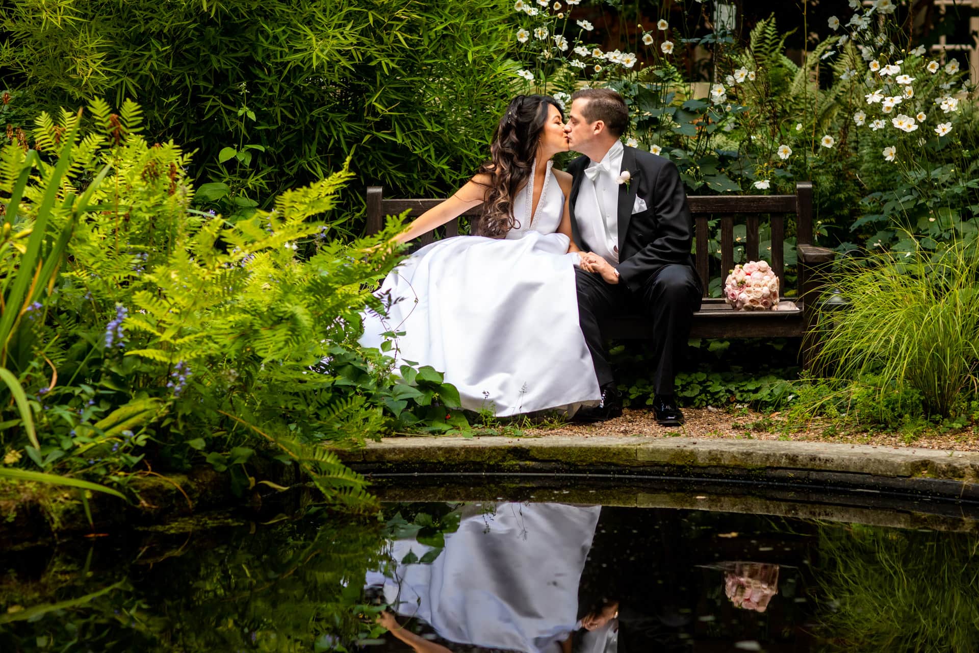wedding photo by a pond
