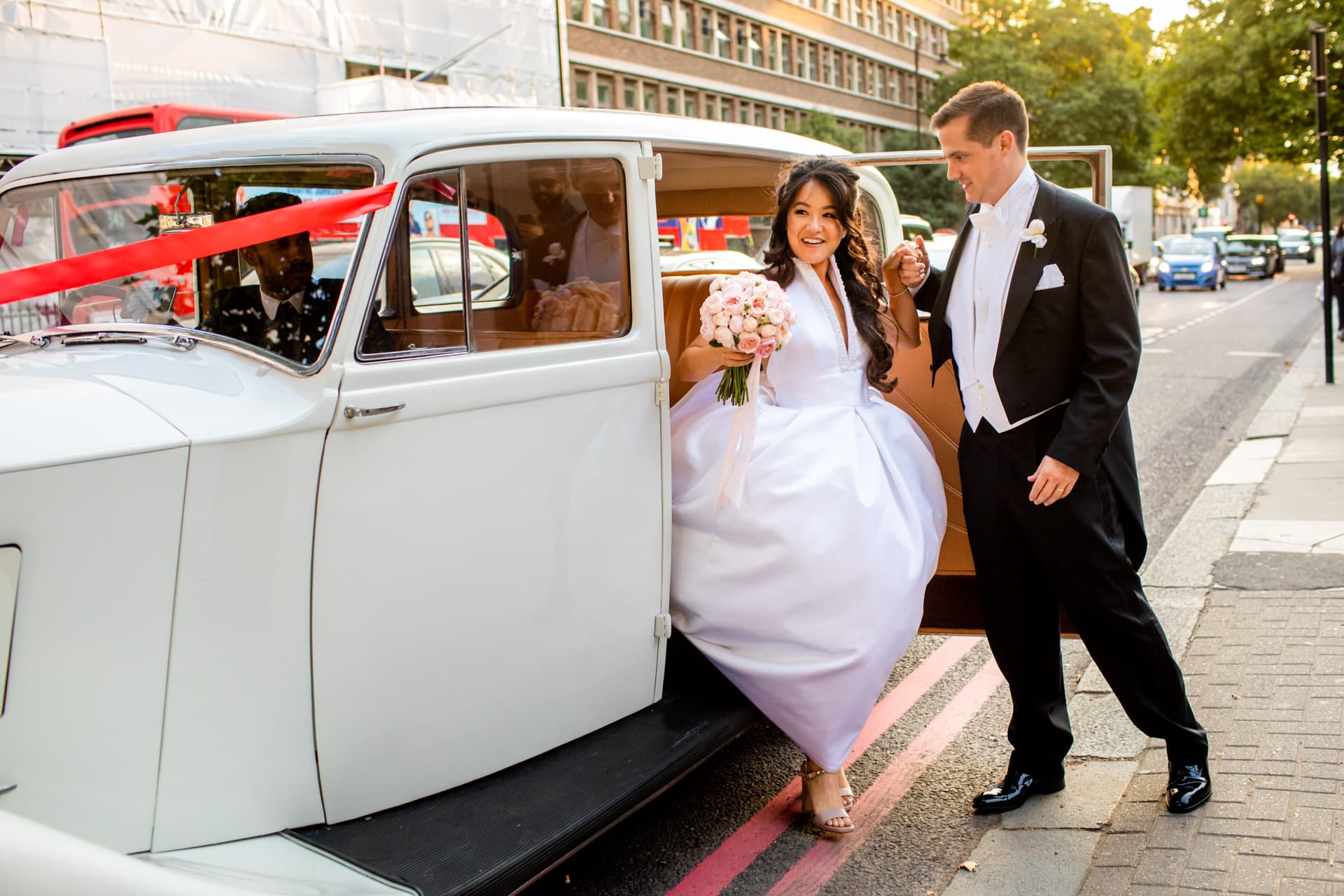 stepping out of wedding car