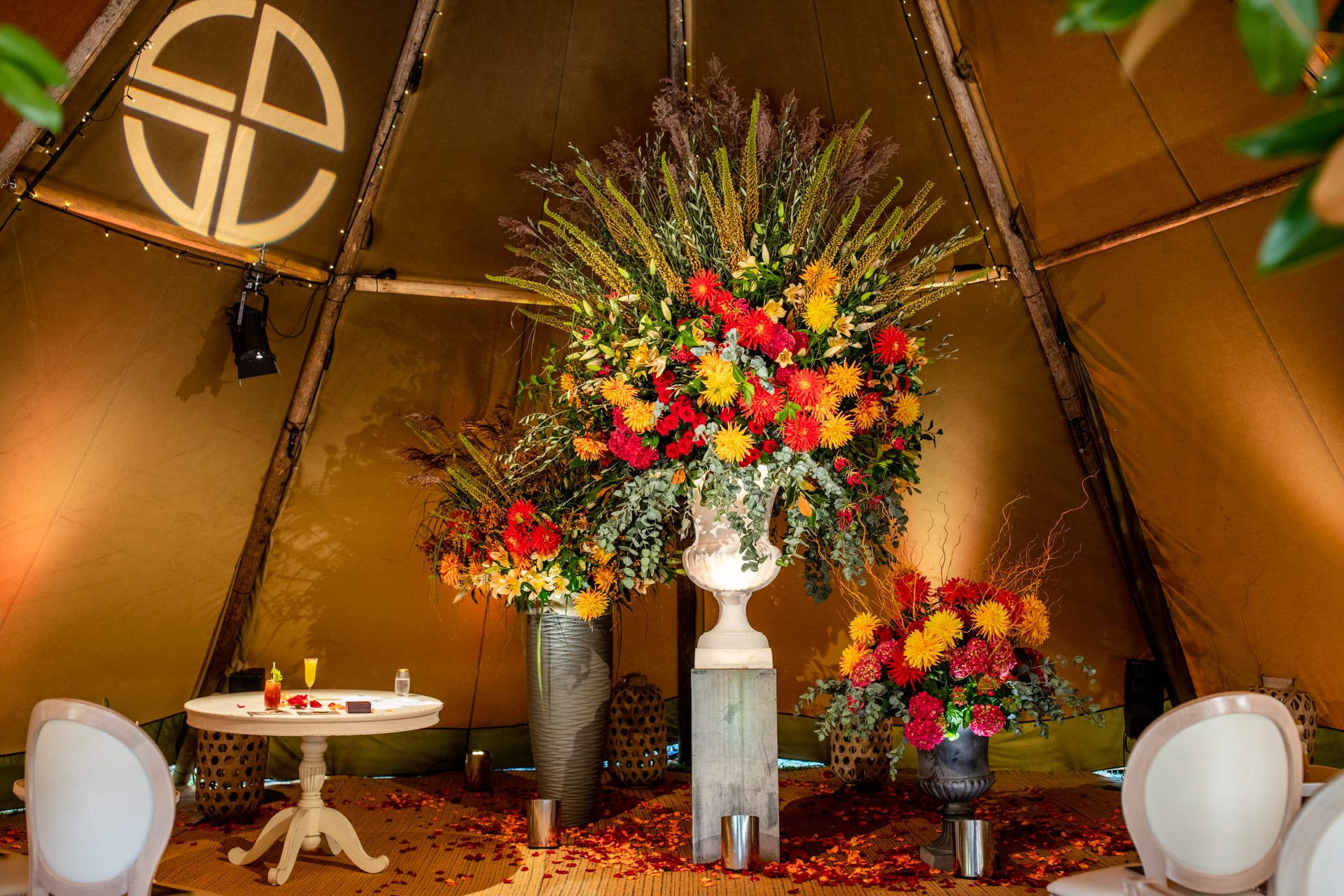 bright flowers in a tipi