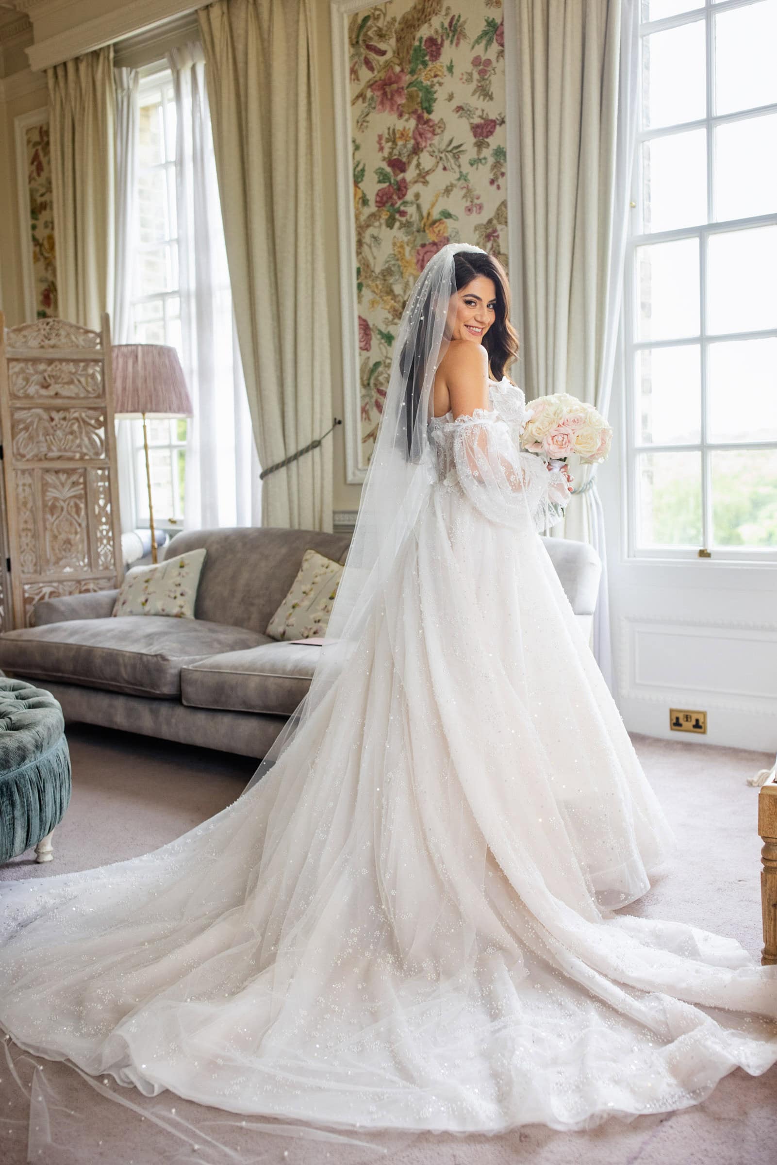 cute bride looking over her shoulder