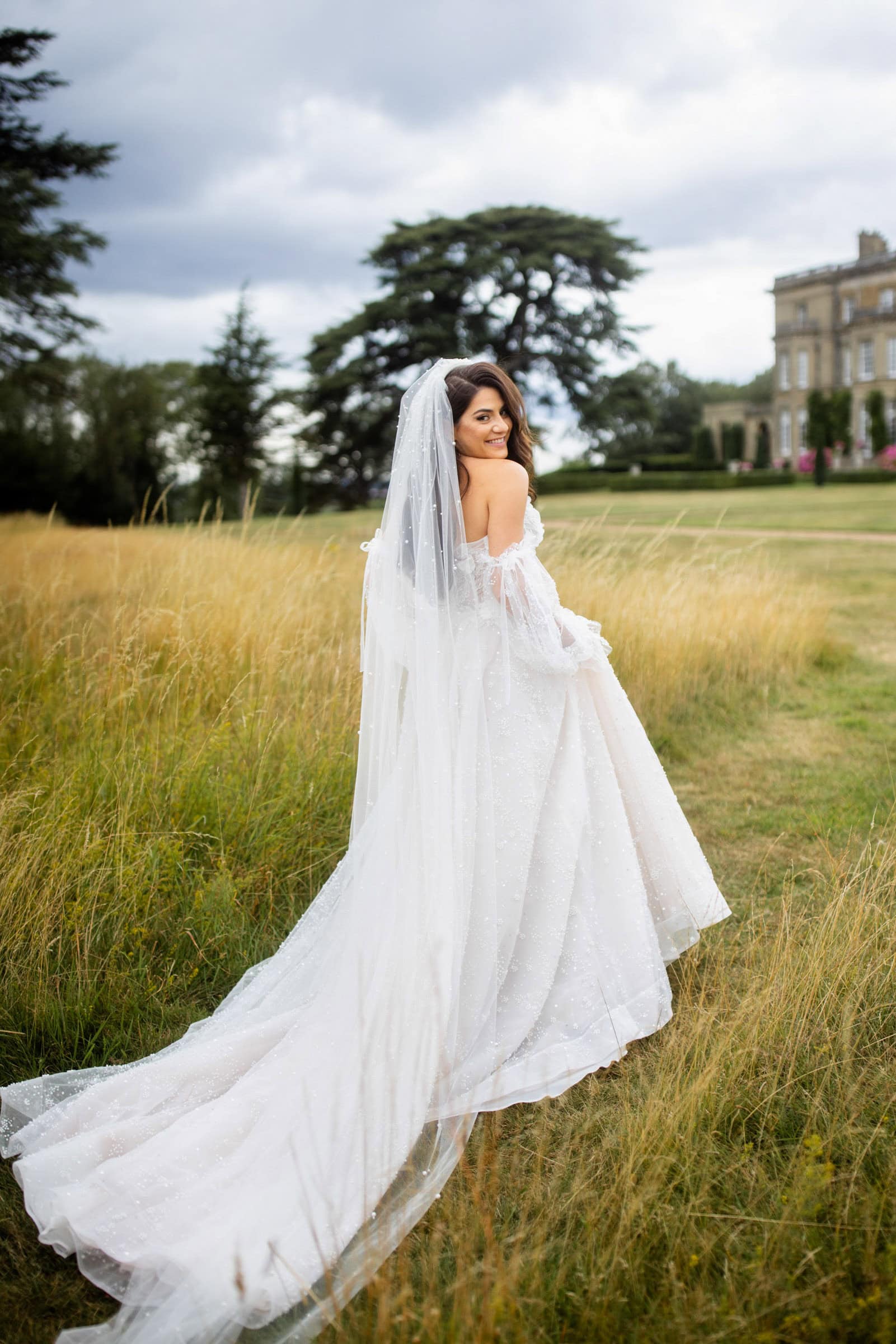 bride looking over her shoulder