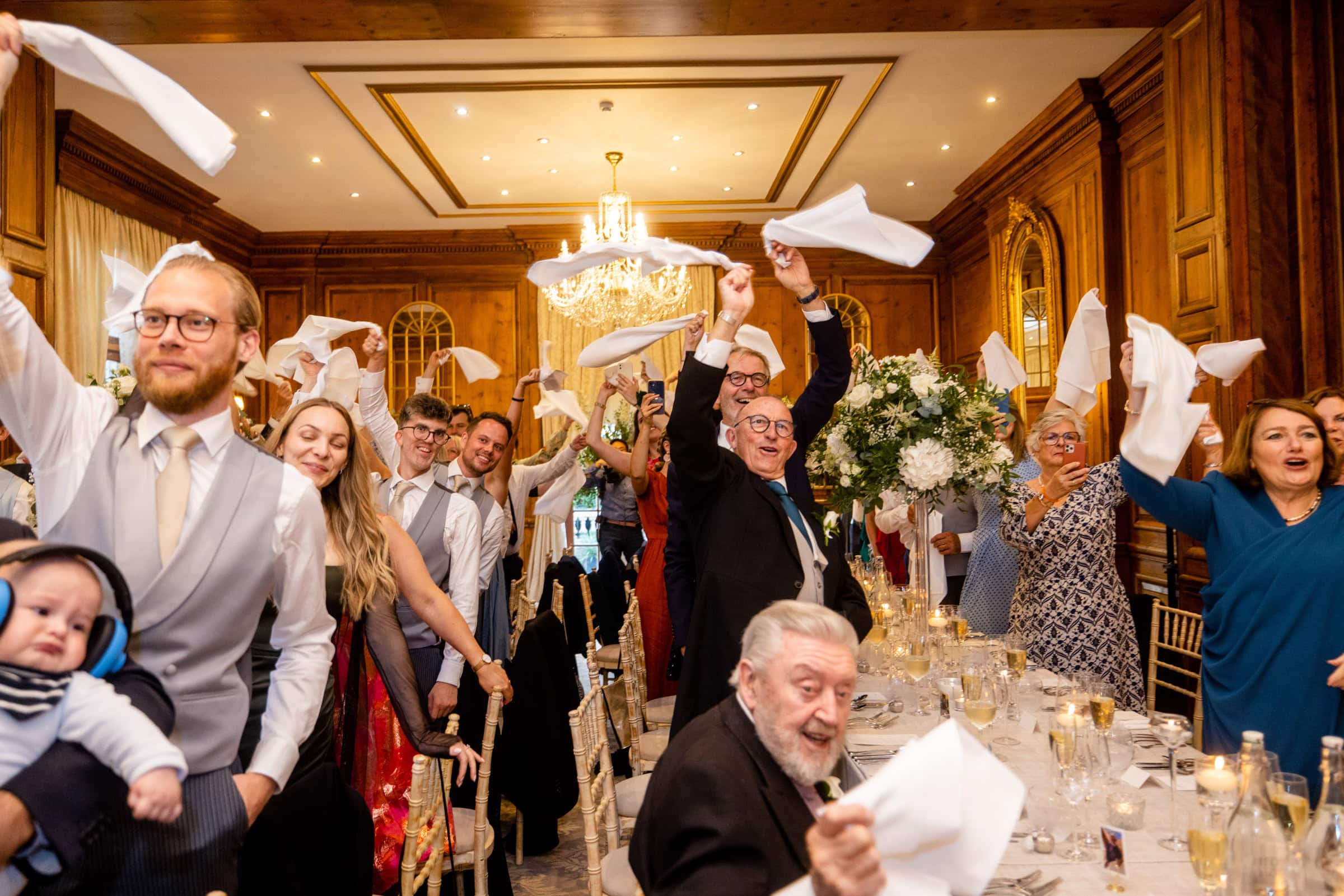 swinging the napkins!